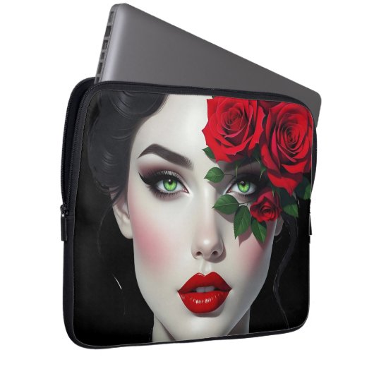 Beautiful Woman with Red Rose Laptopschutzhülle (Vorne Rechts)