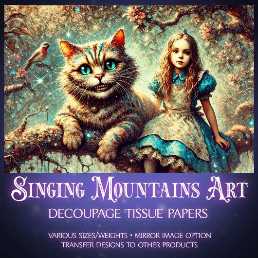 Beautiful Wonderland Cat and Alice Decoupage Seidenpapier
