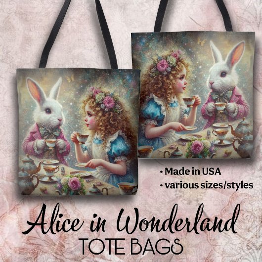 Beautiful Wonderland Tea Party Alice & Rabbit Tasche