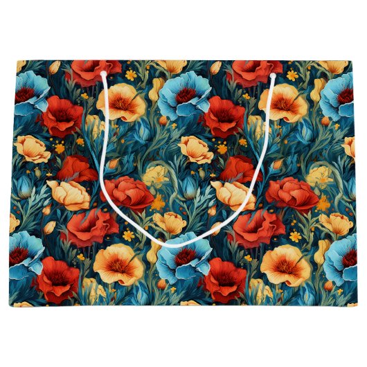 Beautiful Yellow Blue and Red Flowers Pattern Große Geschenktüte (Vorderseite)