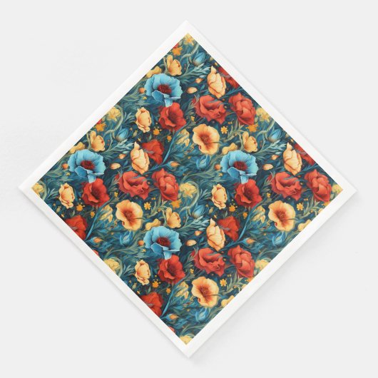 Beautiful Yellow Blue and Red Flowers Pattern Serviette (Ecke)