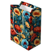 Beautiful Yellow Blue and Red Flowers Wine, Small, Mittlere Geschenktüte (Rückseite Schrägansicht)