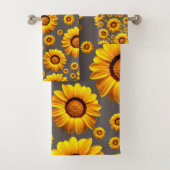 Beautiful yellow flowers on gray background badhandtuch set (Insitu)
