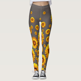 Beautiful yellow flowers on gray background leggings
