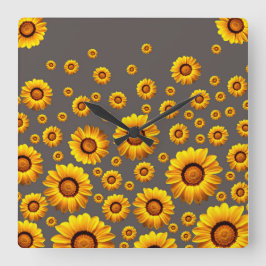 Beautiful yellow flowers on gray background quadratische wanduhr
