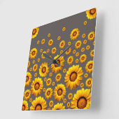 Beautiful yellow flowers on gray background quadratische wanduhr (Winkel)