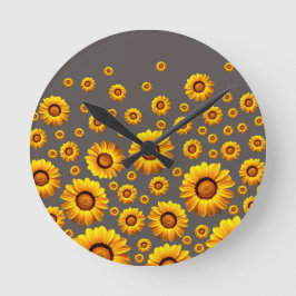 Beautiful yellow flowers on gray background runde wanduhr