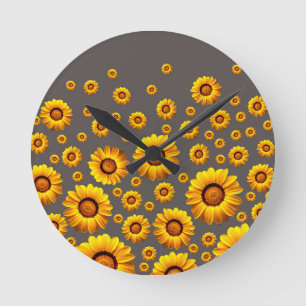 Beautiful yellow flowers on gray background runde wanduhr