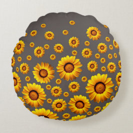 Beautiful yellow flowers on gray background rundes kissen