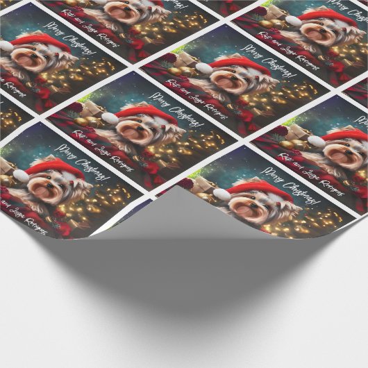 Beautiful Yorkshire Terrier mit Weihnachtsmannmütz Geschenkpapier (Ecke)