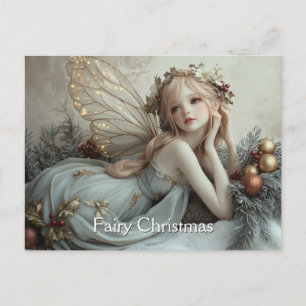 Beautiful Young Christmas Fairy Gold Wings Postkarte