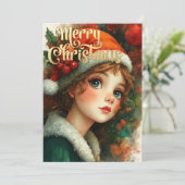 Beautiful Young Girl Christmas Karte (Stehend Vorderseite)