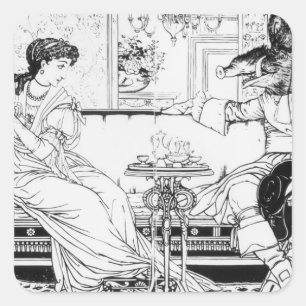 Beauty and the Beast, 1874 (litho) (b/w Foto) Quadratischer Aufkleber