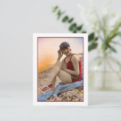 Beauty Baden im roten Anzug Postkarte (Stehend Vorderseite)