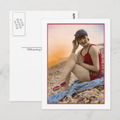 Beauty Baden im roten Anzug Postkarte (Vorne/Hinten)