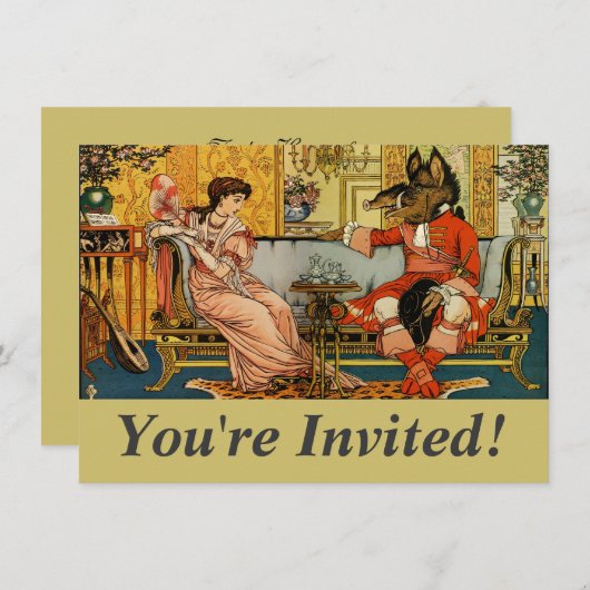 Beauty Beast Classic Fairy Tale Zeichen Einladung (Vorne/Hinten)