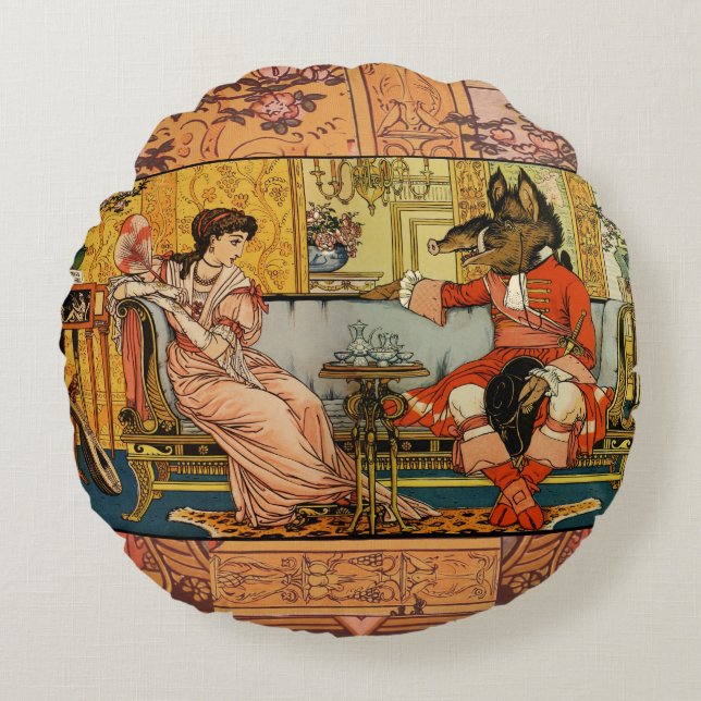 Beauty Beast Classic Fairy Tale Zeichen Rundes Kissen (Vorderseite)