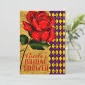 Beauty & Beast Rote Sparkle Rose Brautparty Einladung (Stehend Vorderseite)