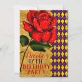 Beauty & Beast Rote Sparkle Rose Geburtstagsparty Einladung (Vorderseite)