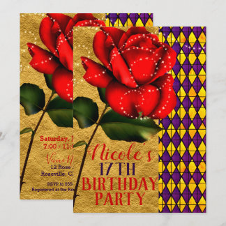Beauty & Beast Rote Sparkle Rose Geburtstagsparty Einladung