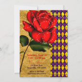 Beauty & Beast Rote Sparkle Rose Quinceañera Einladung (Rückseite)