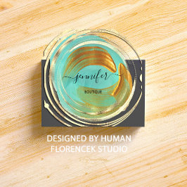 Beauty Bio Shop QR-Code Logo Aqua Gold Paint Quadratische Visitenkarte