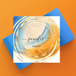 Beauty Bio Shop QR Code Logo Blue Gold Paint Quadratische Visitenkarte