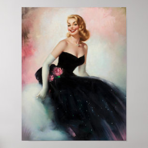 Beauty Black Dress 1960er Button-Up Girl Poster