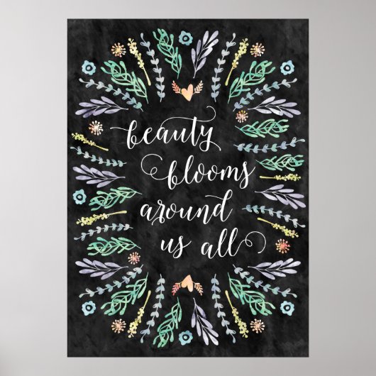 Beauty Blooms | Chalkboard Calligraphy Quote Poster (Vorne)