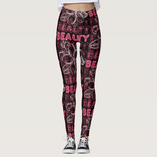 Beauty Blume Line Art Typografie Leggings (Vorderseite)