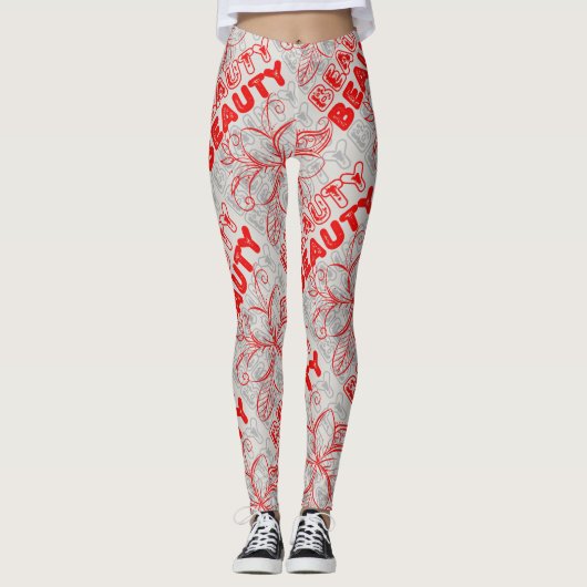 Beauty Blume Line Art Typografy Design Leggings (Vorderseite)