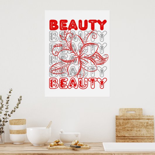 Beauty Blume Line Art Typografy Design Poster (Küche)