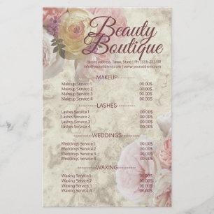 Beauty Boutique Cream Blume Elegante Preisliste Flyer