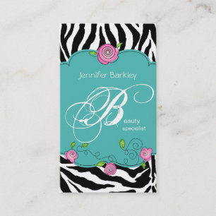 Beauty Business Card Zebra Rose Salon Pink Blau Visitenkarte