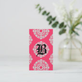 Beauty Business Cards Damask Monogram Coral Beige Visitenkarte (Stehend Vorderseite)