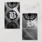 Beauty Business Cards Damask Monogram Silver Black Visitenkarte (Vorne/Hinten)