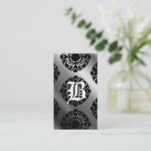 Beauty Business Cards Damask Monogram Silver Black Visitenkarte (Stehend Vorderseite)
