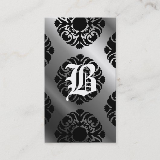 Beauty Business Cards Damask Monogram Silver Black Visitenkarte (Vorderseite)