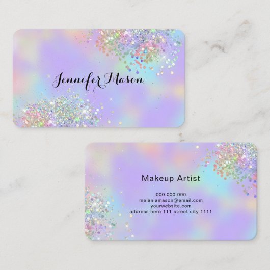 Beauty Business Eleganter Holografischer Glitzer L Visitenkarte (Vorne/Hinten)