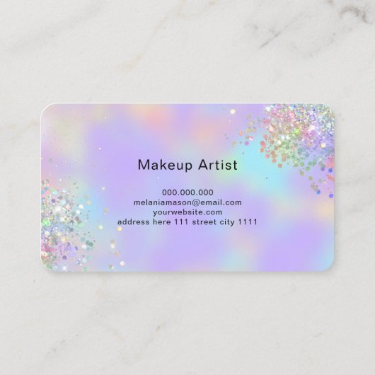 Beauty Business Eleganter Holografischer Glitzer L Visitenkarte (Rückseite)