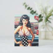 Beauty Button Up Vintag Girl Postkarte (Stehend Vorderseite)