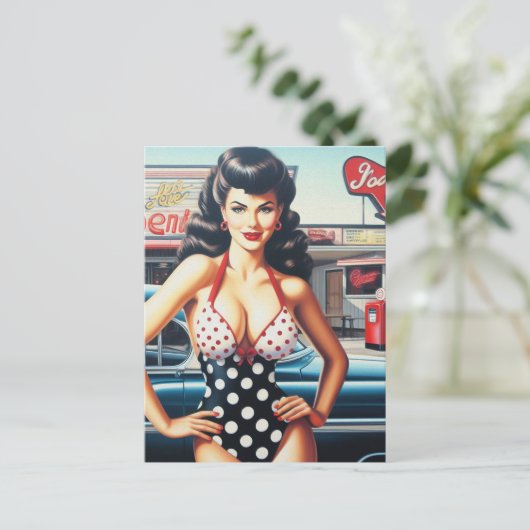 Beauty Button Up Vintag Girl Postkarte (Stehend Vorderseite)