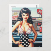 Beauty Button Up Vintag Girl Postkarte (Vorne/Hinten)