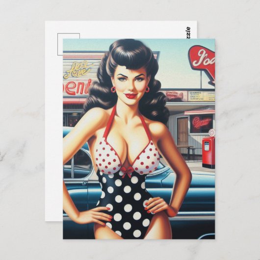 Beauty Button Up Vintag Girl Postkarte (Vorne/Hinten)