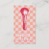 Beauty By Retro Pink Checkerboard Makeup Brush Visitenkarte (Vorderseite)