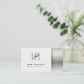Beauty Consultant Elegant Silver Monogram Damask Visitenkarte (Stehend Vorderseite)