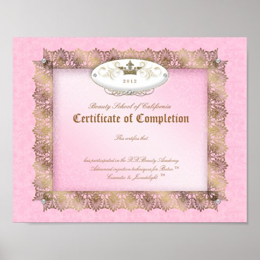 Beauty Diploma Abschlusszeugnis Rosa Gold Poster (Vorne)