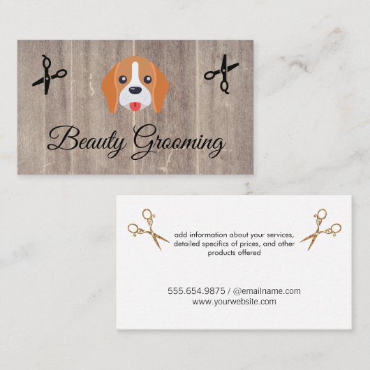 Beauty Dog Groomer Elite Shears Wood Trim Visitenkarte (Vorne/Hinten)