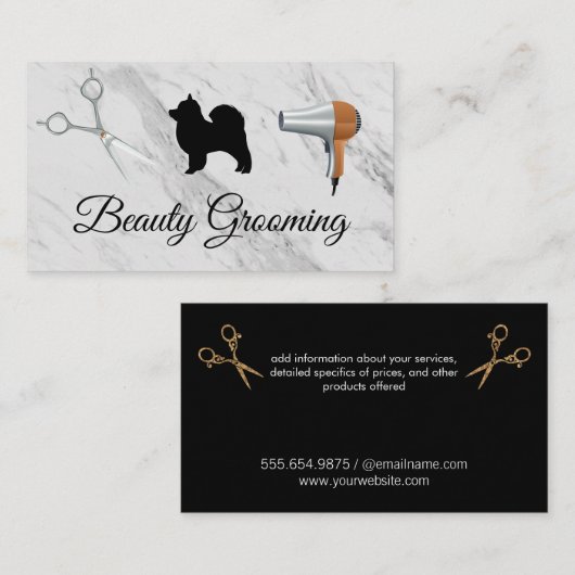 Beauty Dog Groomer Shears und Haartrockner Visitenkarte (Vorne/Hinten)