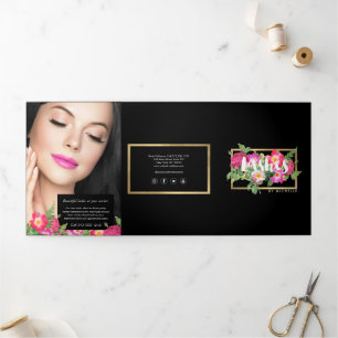 Beauty Florals Lash Extensions Black Brochure Dreifach Gefaltete Karte